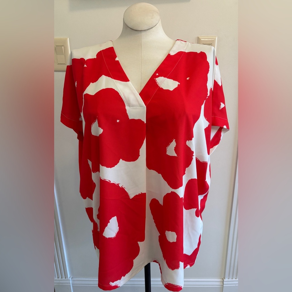 CROSBY BY MOLLIE BURCH martha tunic top in poppy RED & WHITE FLORAL LARGE - Picture 3 of 10